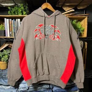 Vintage Y2K Las Vegas Flaming Dice Hoodie Gray Grunge Skater Sweatshirt Large